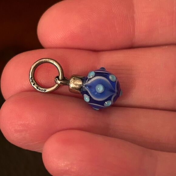 Trollbeads Blue Christmas Ornament Ball Tassel Bead LAA 925S NEW - Picture 4 of 4